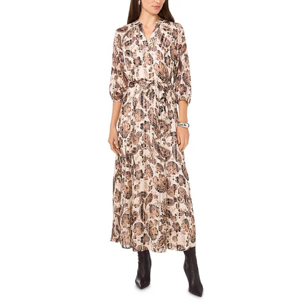 Vince Camuto Women's Paisley Print Smocked Maxi Dress Puff Sleeve Size M NWT